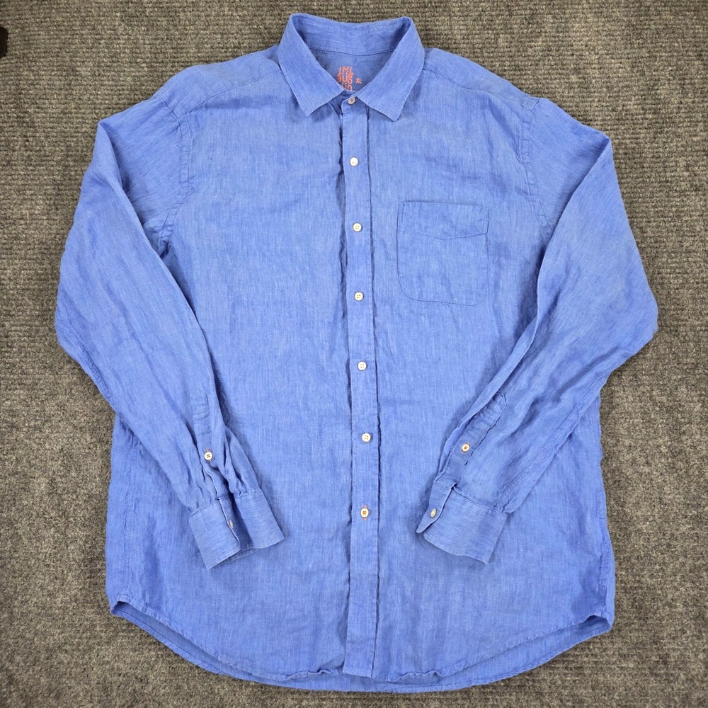 J.McLaughlin Womens XL Blue 100% Linen Long Sleeve Button Down Shirt Pocket